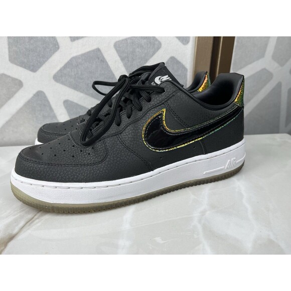 Nike Women Sz 7.5 AIR FORCE 1 ‘07 PRM’ BLACK PURE PLATINUM Leather Sneakers Shoe - Picture 3 of 10